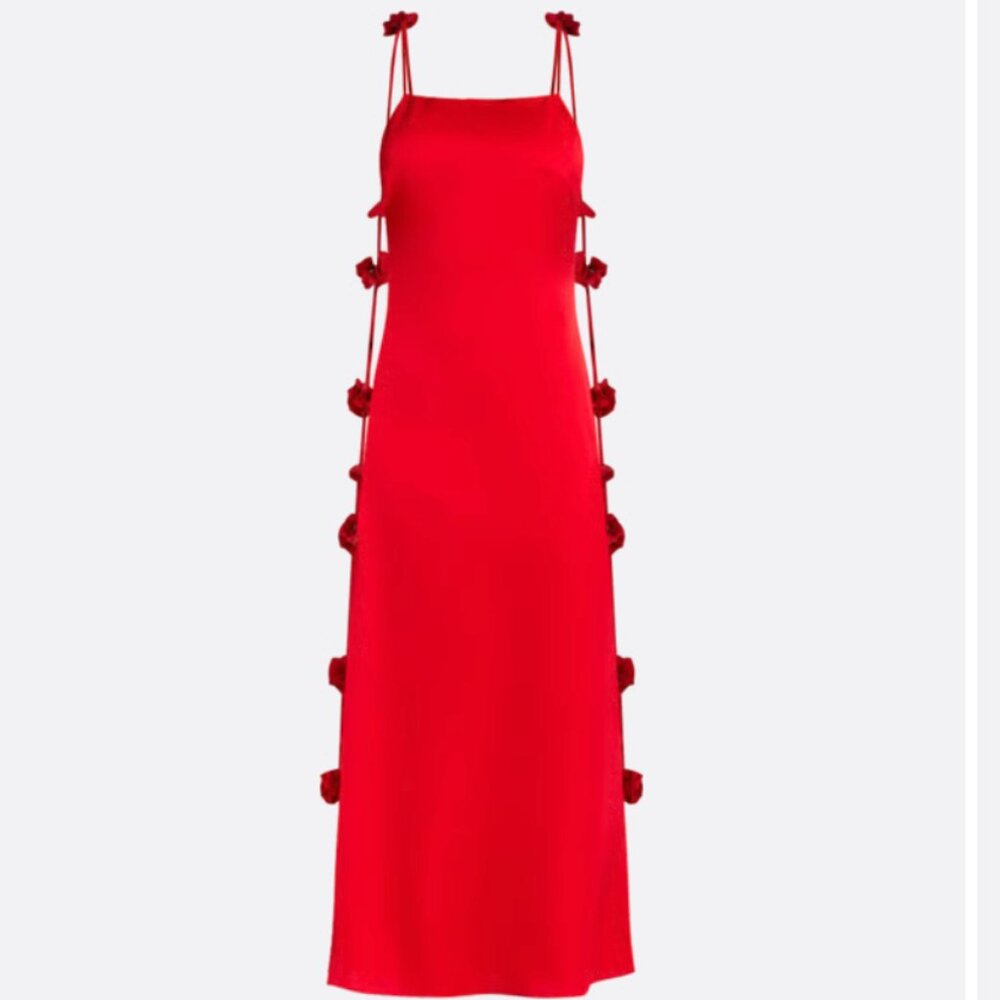 Bloomingdales Aqua Brand Flower Strap Maxi Dress - Exclusive - Red  - XS. NWT